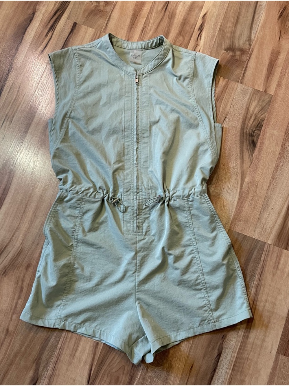 CALIA Carrie Underwood Sage Green Zip-Front Utility Romper - Size S